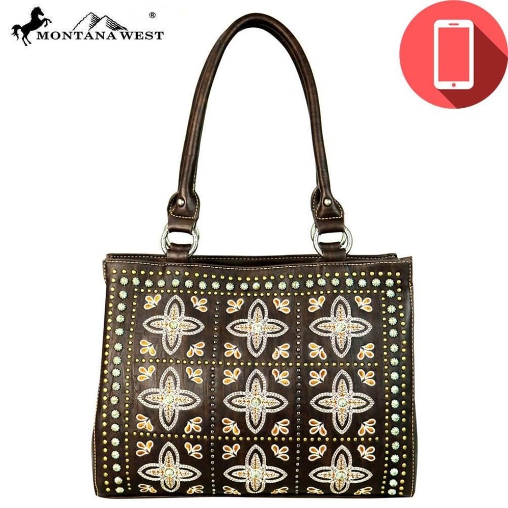 NWT Montana West Embroidered Charging Tote Coffee